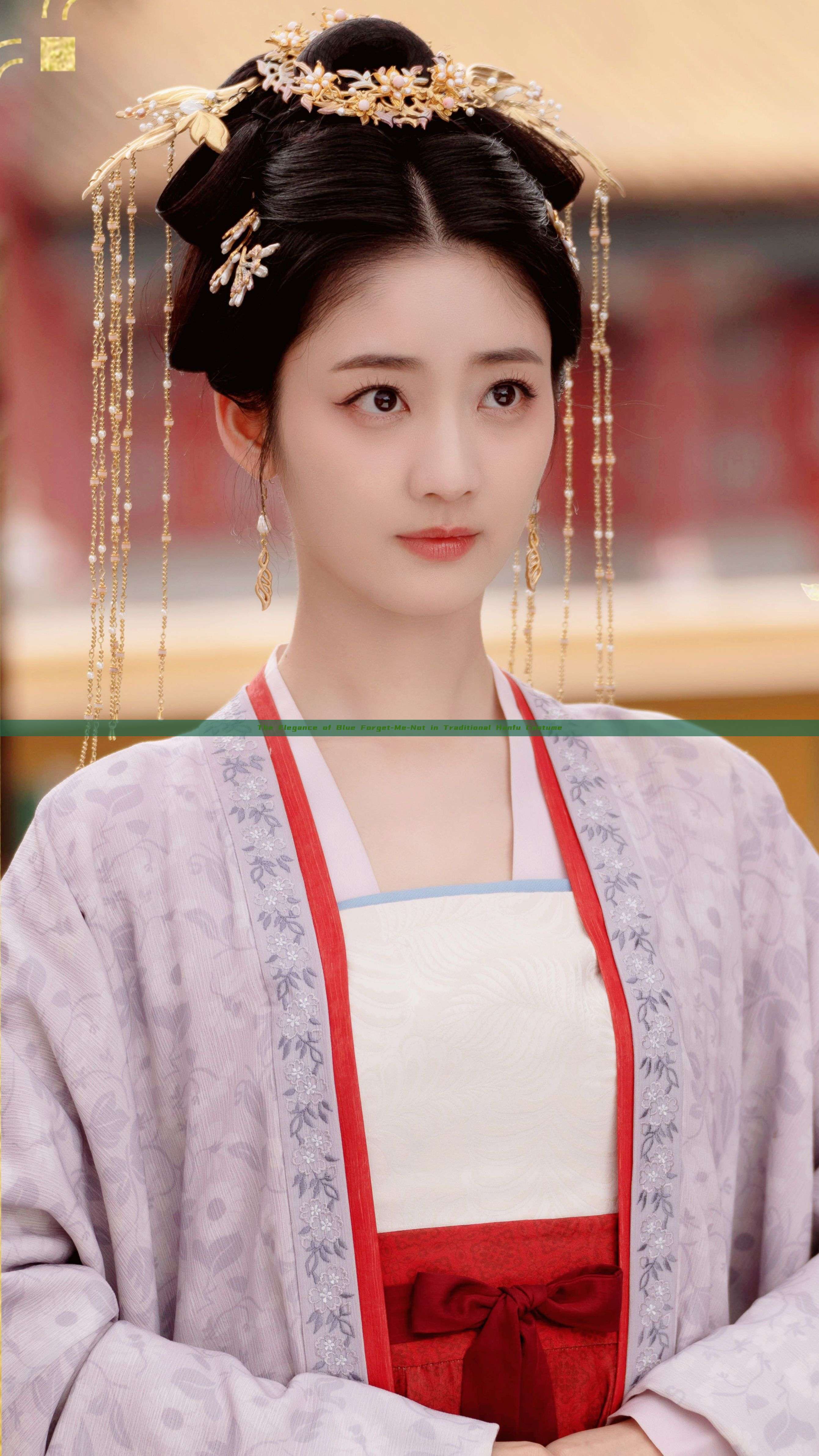 The Elegance of Blue Forget-Me-Not in Traditional Hanfu Costume