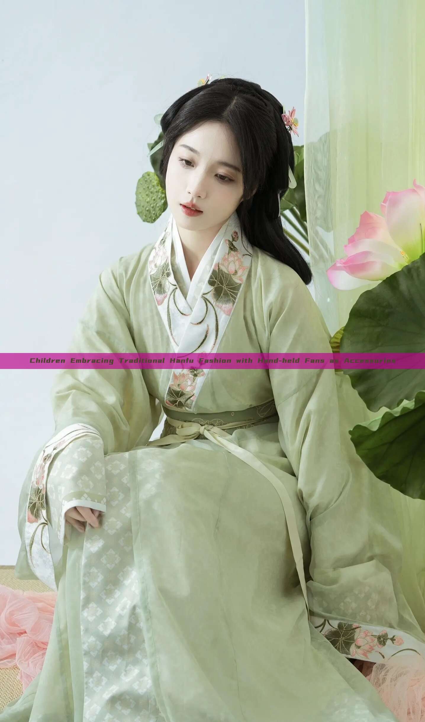 Children Embracing Traditional Hanfu Fashion with Hand-held Fans as Accessories
