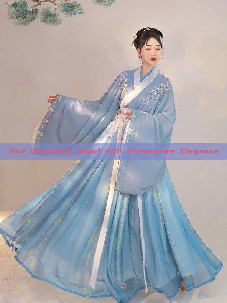 Red Clutching Shawl with Cheongsam Elegance Red Clutching Shawl with Cheongsam Elegance