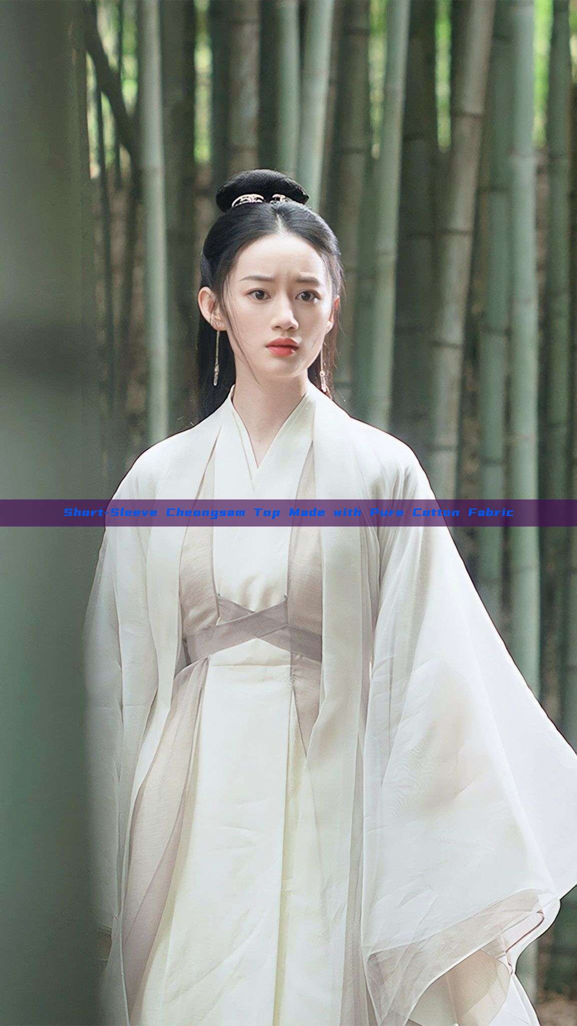 Short-Sleeve Cheongsam Top Made with Pure Cotton Fabric Short-Sleeve Cheongsam Top Made with Pure Cotton Fabric