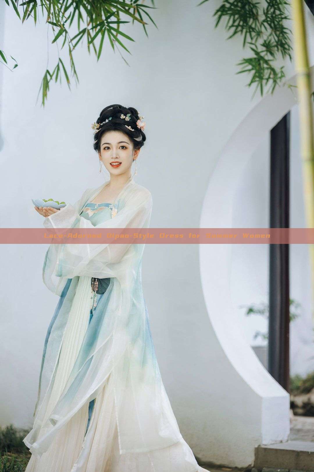 Lace-Adorned Qipao-Style Dress for Summer Women Lace-Adorned Qipao-Style Dress for Summer Women