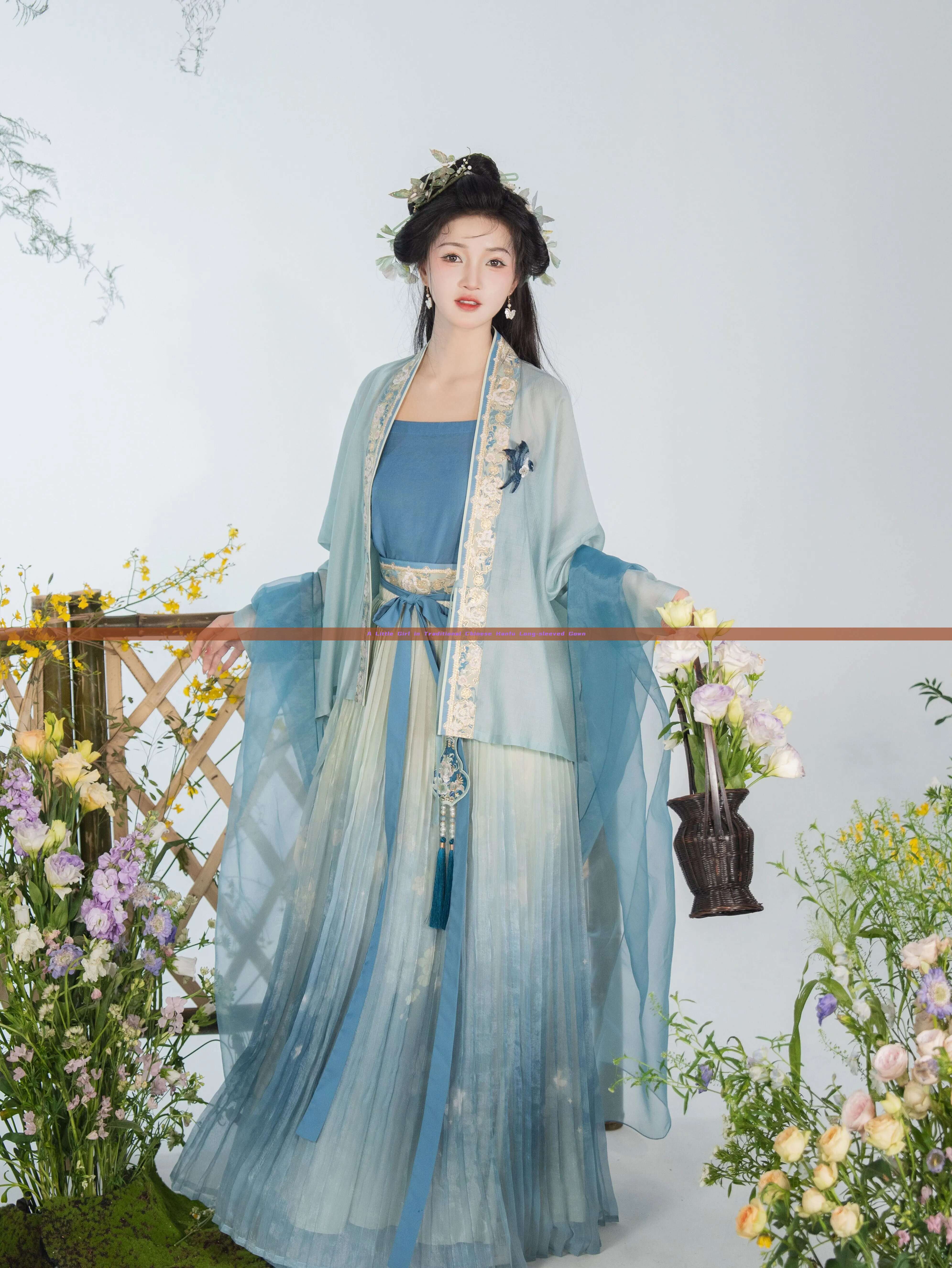 A Little Girl in Traditional Chinese Hanfu Long-sleeved Gown A Little Girl in Traditional Chinese Hanfu Long-sleeved Gown
